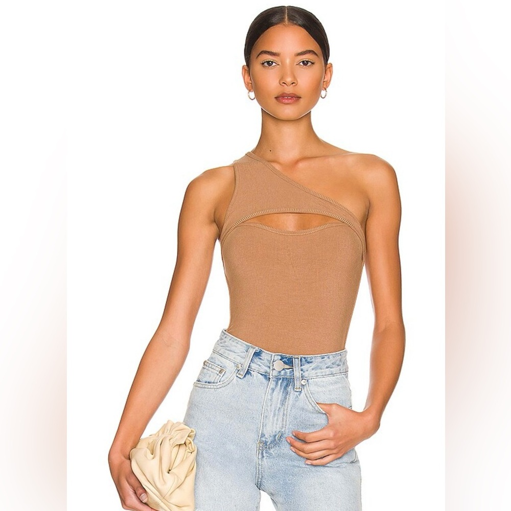 superdown Tan One-Shoulder Bodysuit